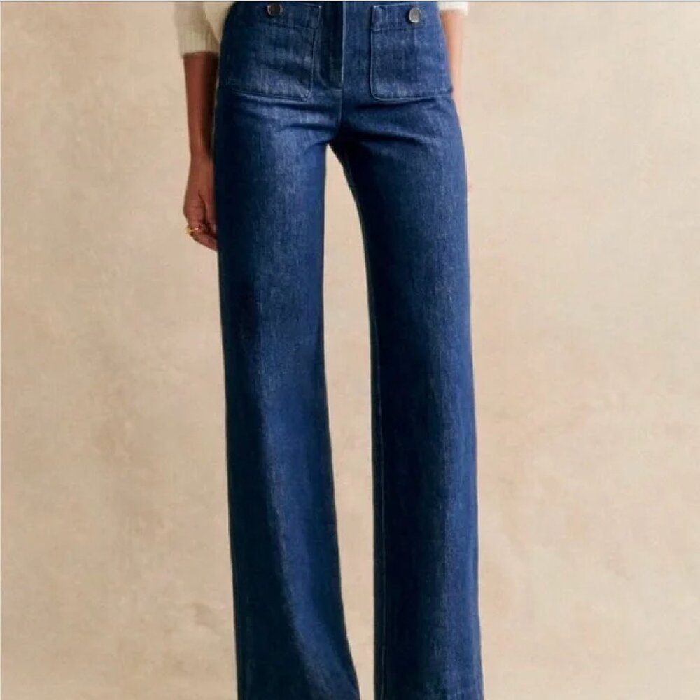 Sezane Blue Dan Trousers High-Rise Classic Fit Size 34 EU (Fits like Size 26)